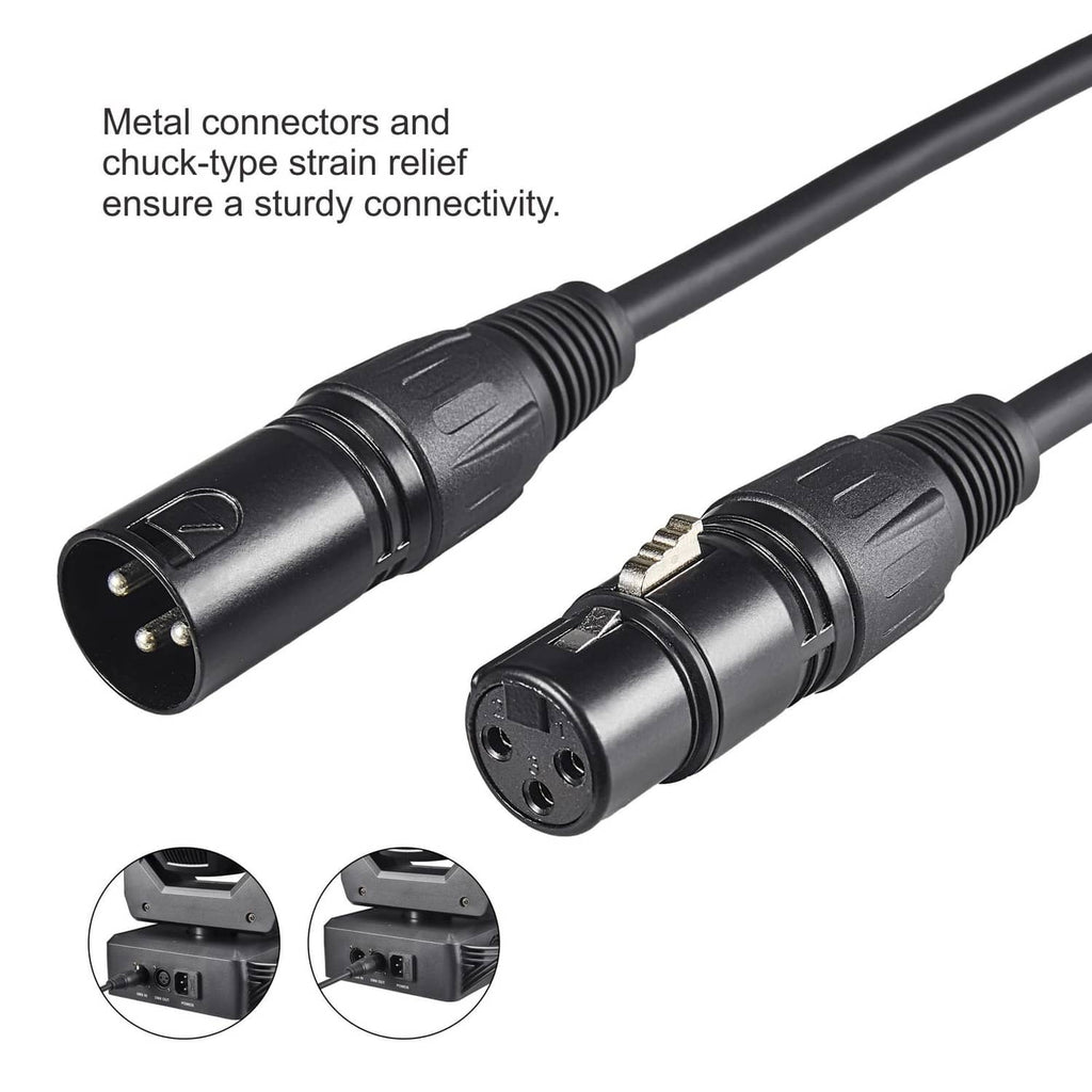 3-pin DMX cable with metal connectors and chuck-type strain relief for sturdy use