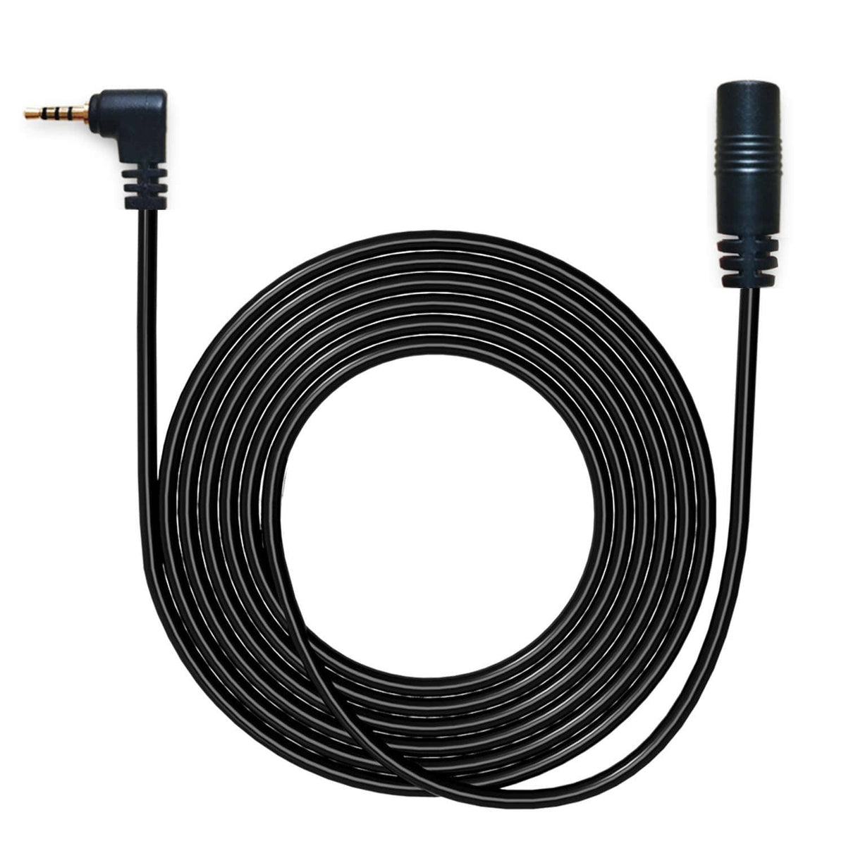 Black dash cam backup camera extension cord with coiled cable and 2.5mm connectors