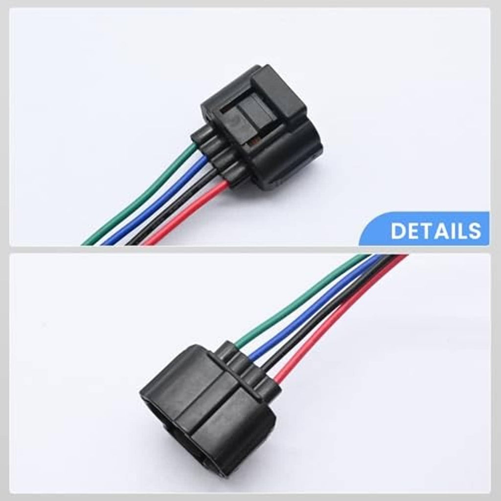 Black electrical connector with red, green, blue, and black wire leads