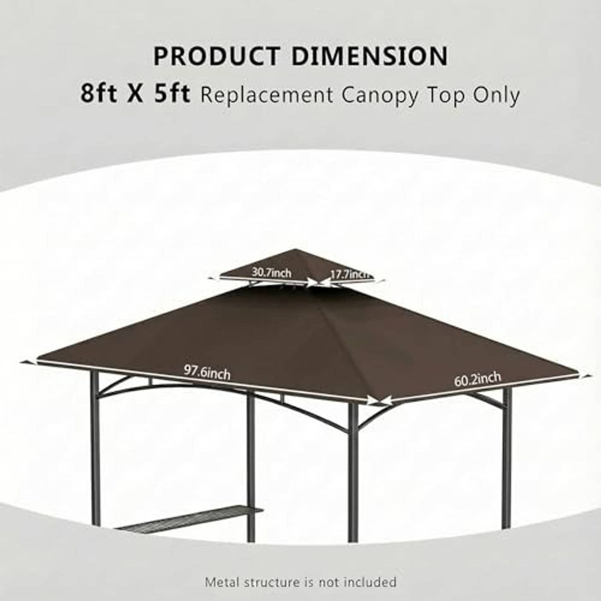 Brown replacement canopy top with product dimension diagram, 8x5 ft