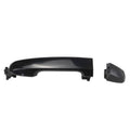 Black exterior door handle with mounting clips and small trim cap