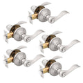 Brushed nickel privacy door handle set, lever pair with round backplate