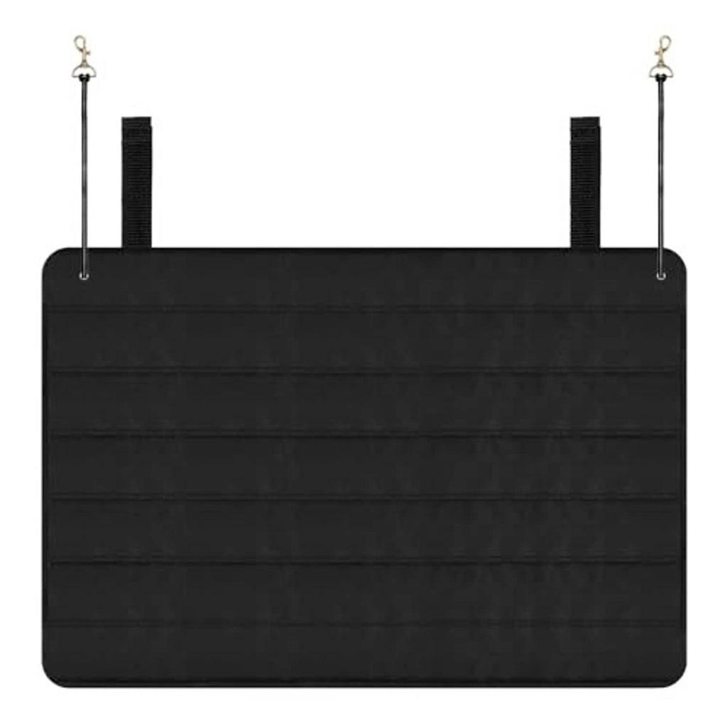 Black foldable trunk bumper pad with reinforced stitched fabric and hanging straps