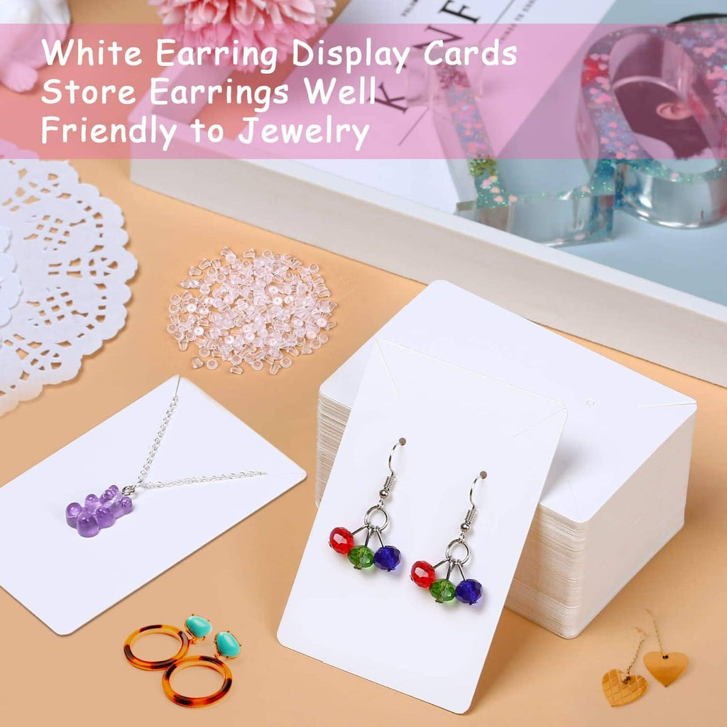 White earring display card set with stacked cards and earring accessories