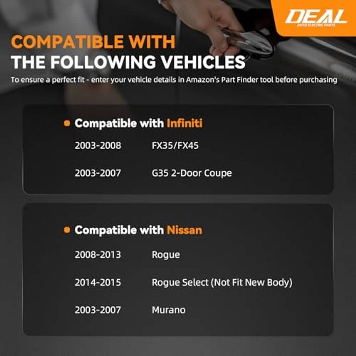 Exterior door handle packaging graphic with compatible vehicle list