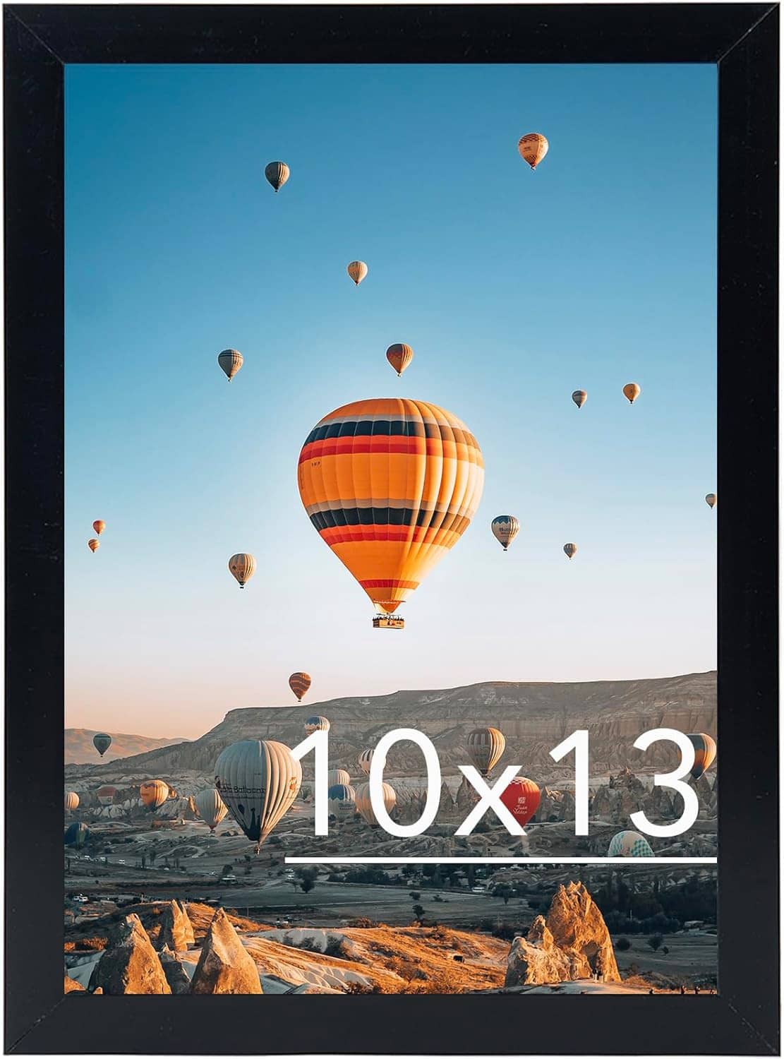 Black 10x13 picture frame with hot-air balloon photo and mountains background