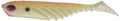 Soft plastic shad fishing bait, pale white body with orange-pink head and tail fins