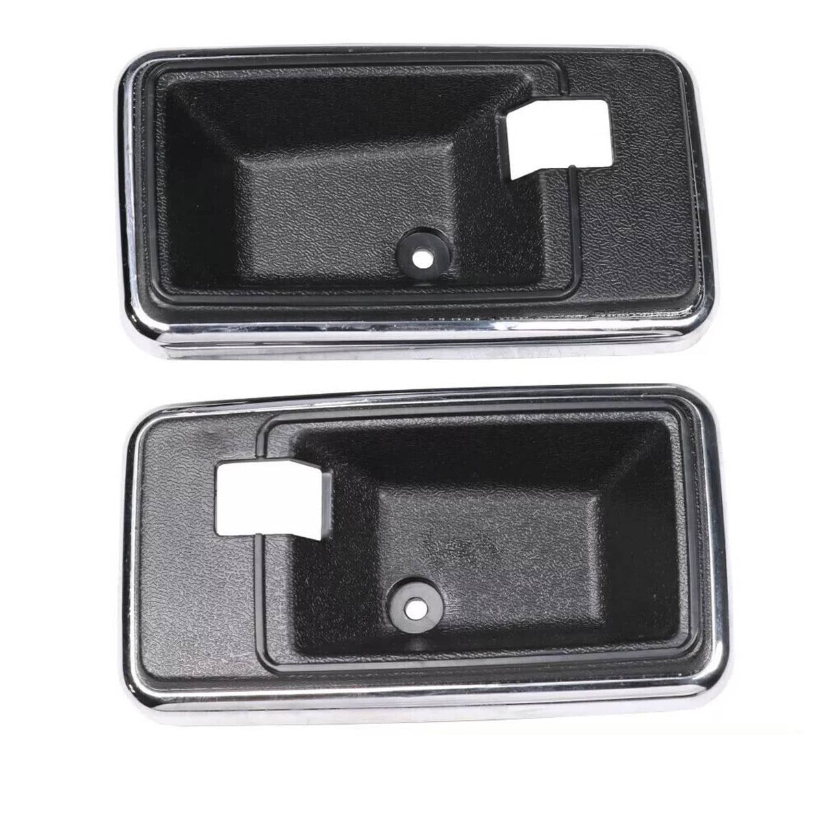 Interior door handle bezel cup set, two black inserts with chrome outer bezels