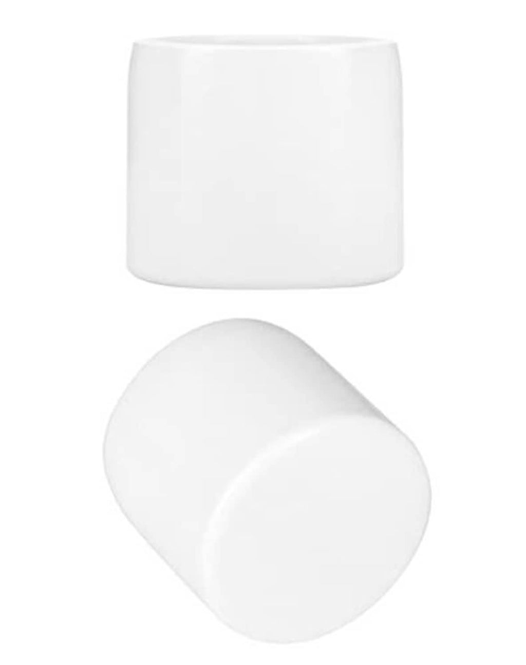 White PVC pipe end cap, round top and slanted plug view