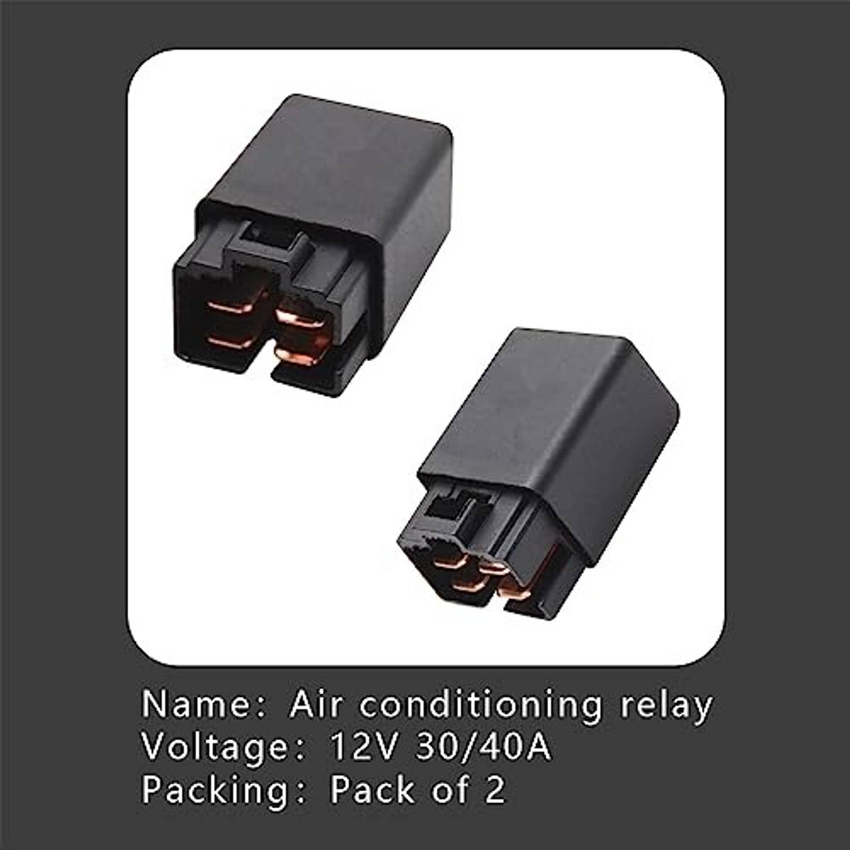 Pair of black 4-pin relays with exposed connector openings and copper contacts