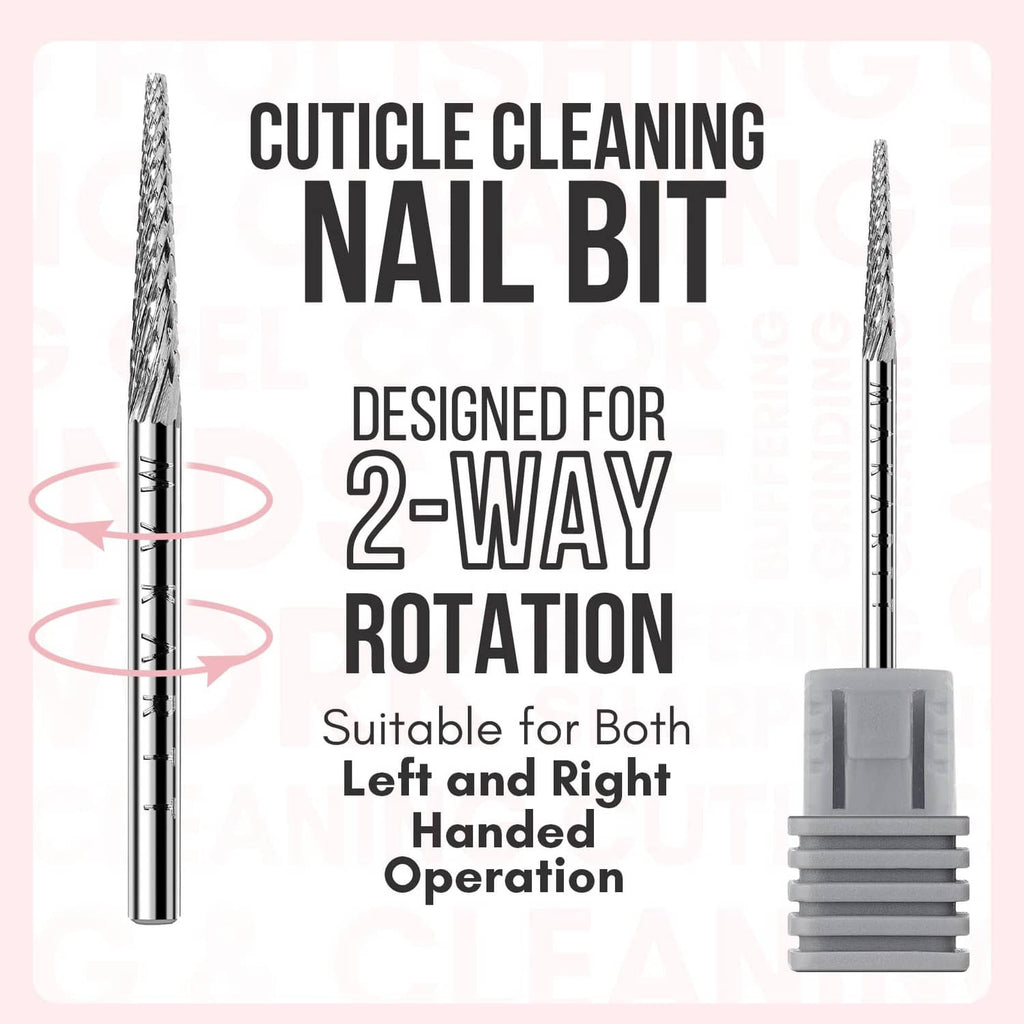 Carbide cuticle cleaning nail bit with gray base, designed for left/right rotation
