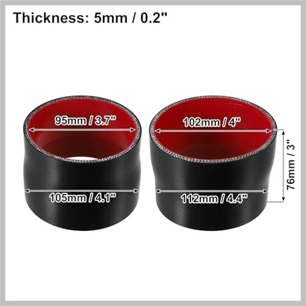 Straight silicone reducer coupler, black with red interior, 5mm thick