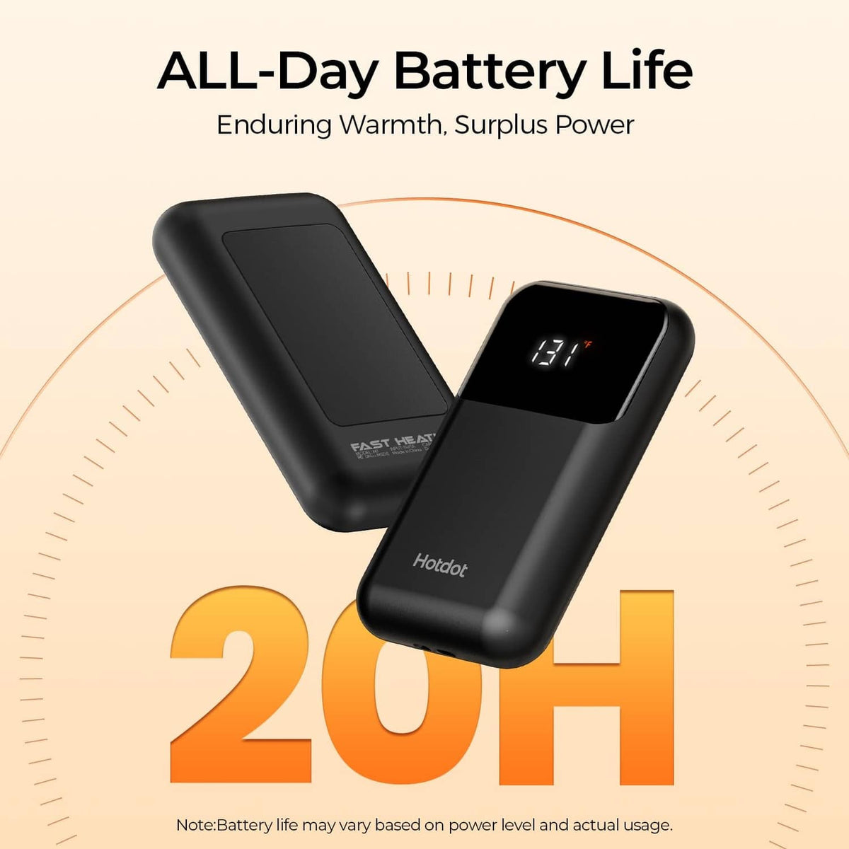 Two black portable electric hand warmers with LED display, compact charging design.
