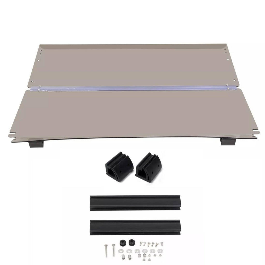 Tinted fold-down windshield kit with panels and included mounting hardware
