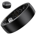 Black smart ring with a dark glossy finish and visible sensor module on the side.