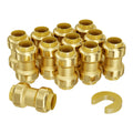 Set of gold brass straight-through push-fit pipe fittings, 1/2 in, 12 pack