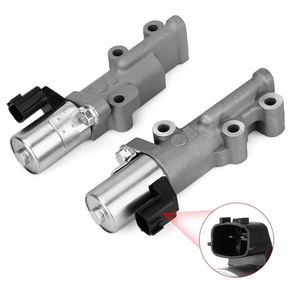 VVT solenoid valves set with black plug connectors and silver cylinder bodies