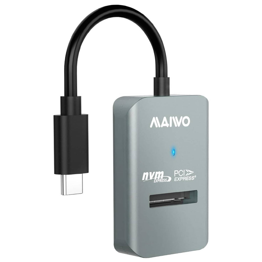 MAIWO M.2 NVMe SSD to USB-C adapter, grey housing with USB Type-C cable and LED