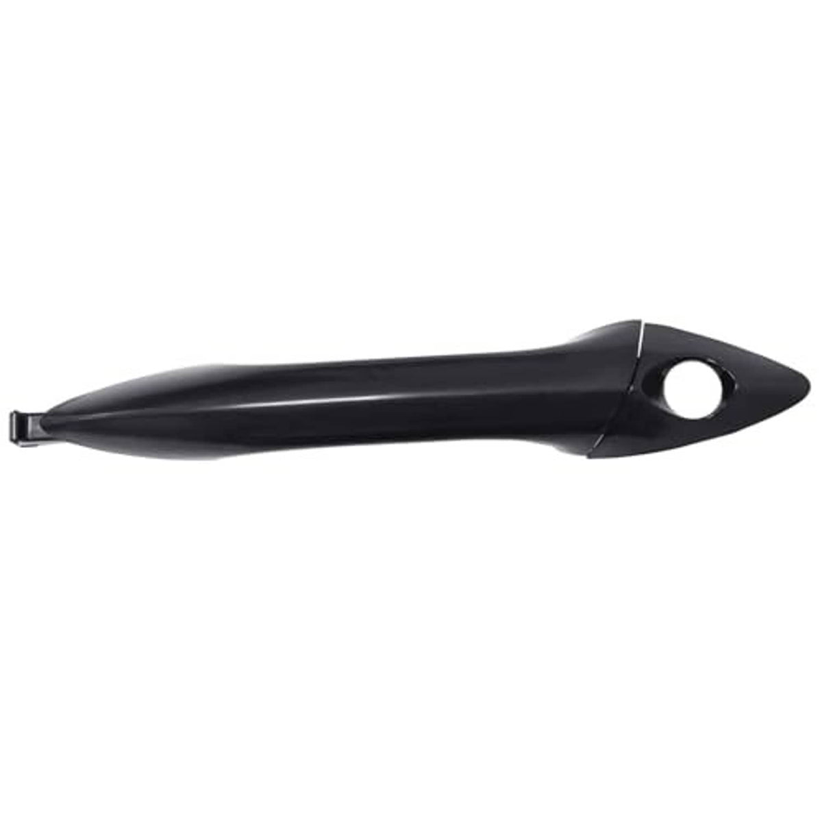 Front left exterior door handle, long black lever with circular keyhole opening