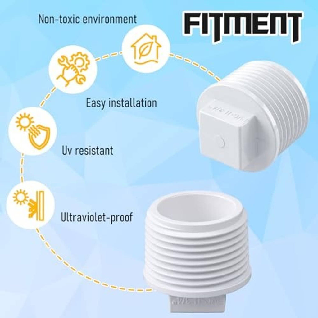 White PVC threaded plug adapter cap with ribbed exterior threads