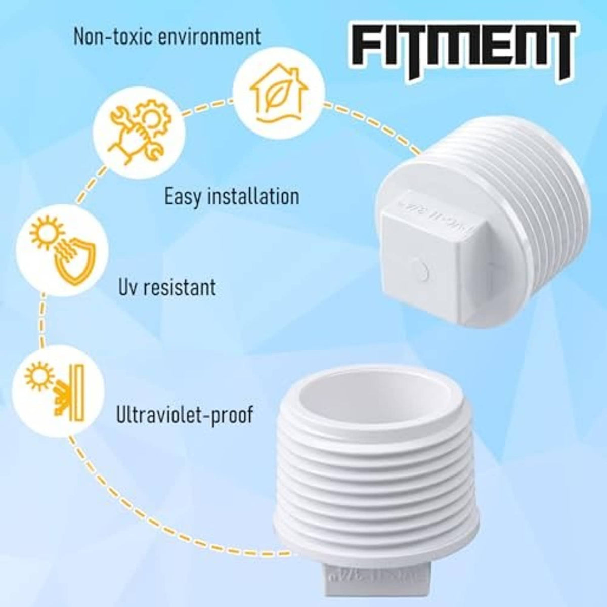 White PVC threaded plug adapter cap with ribbed exterior threads