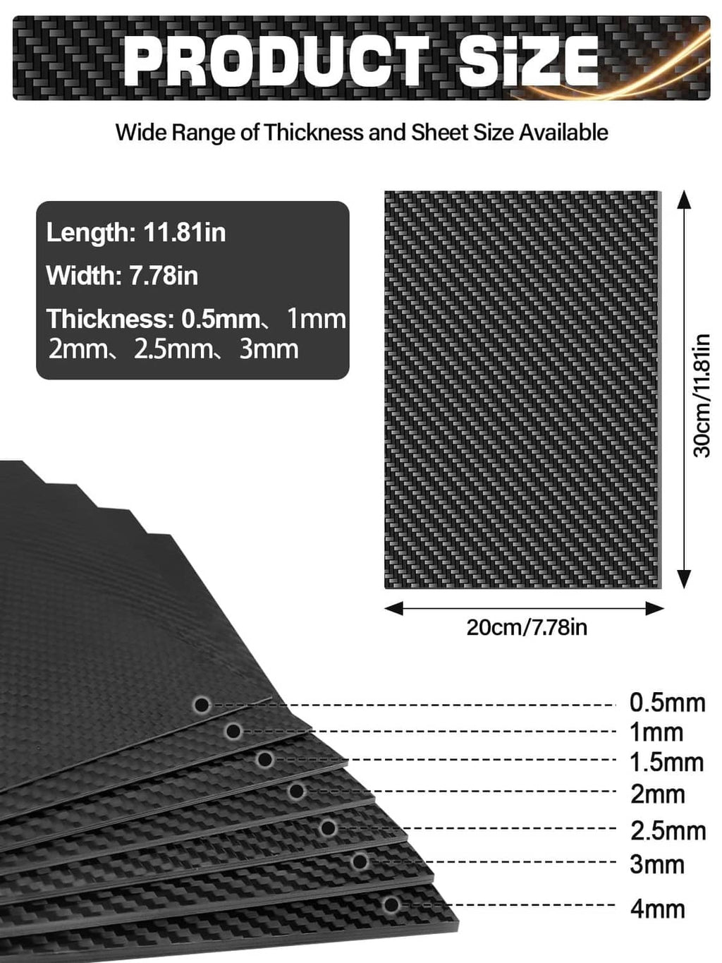 Rectangular carbon fiber sheet panel with dark twill weave pattern