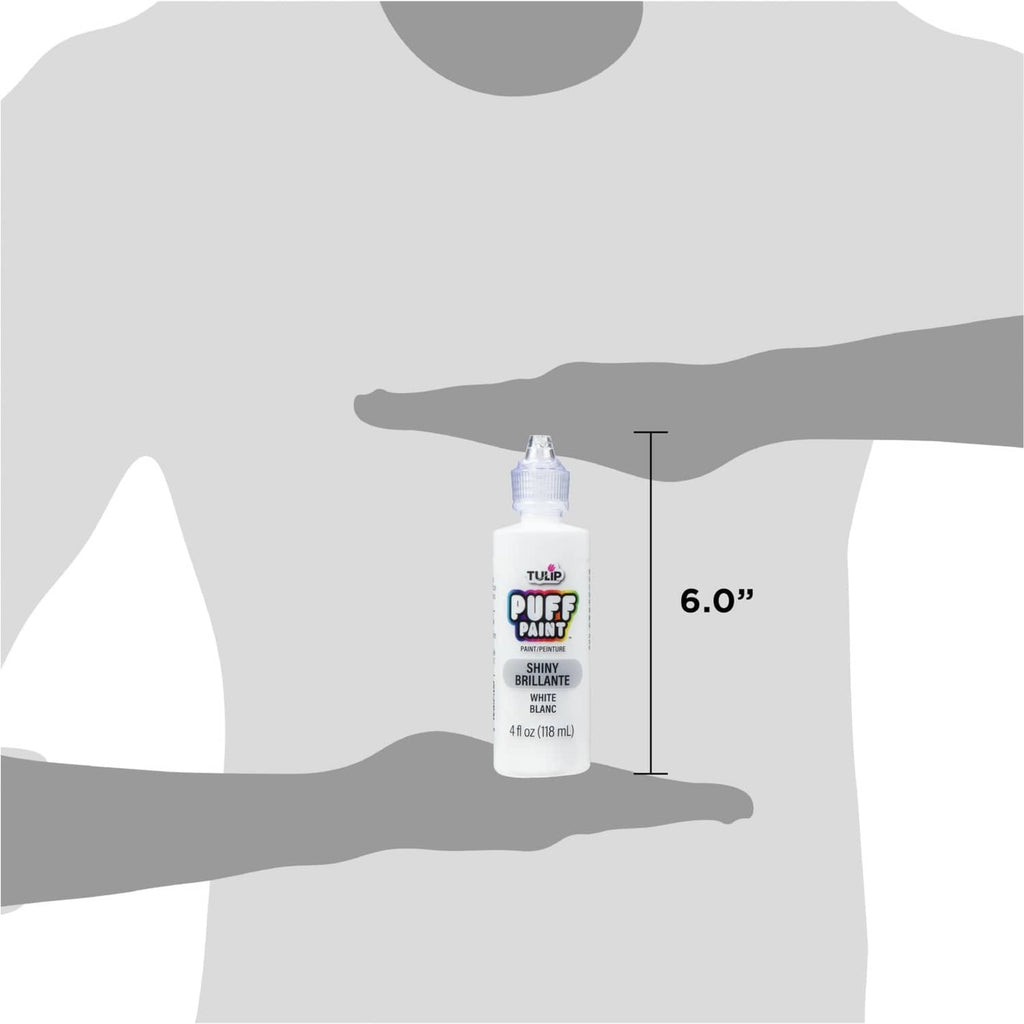 White Tulip Puff Paint bottle shown with 6.0 inch size guide.