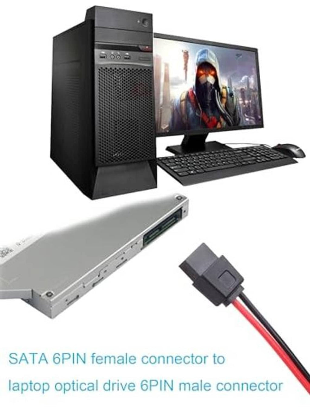 SATA adapter cable with 15-pin male to 6-pin female connectors, red wire