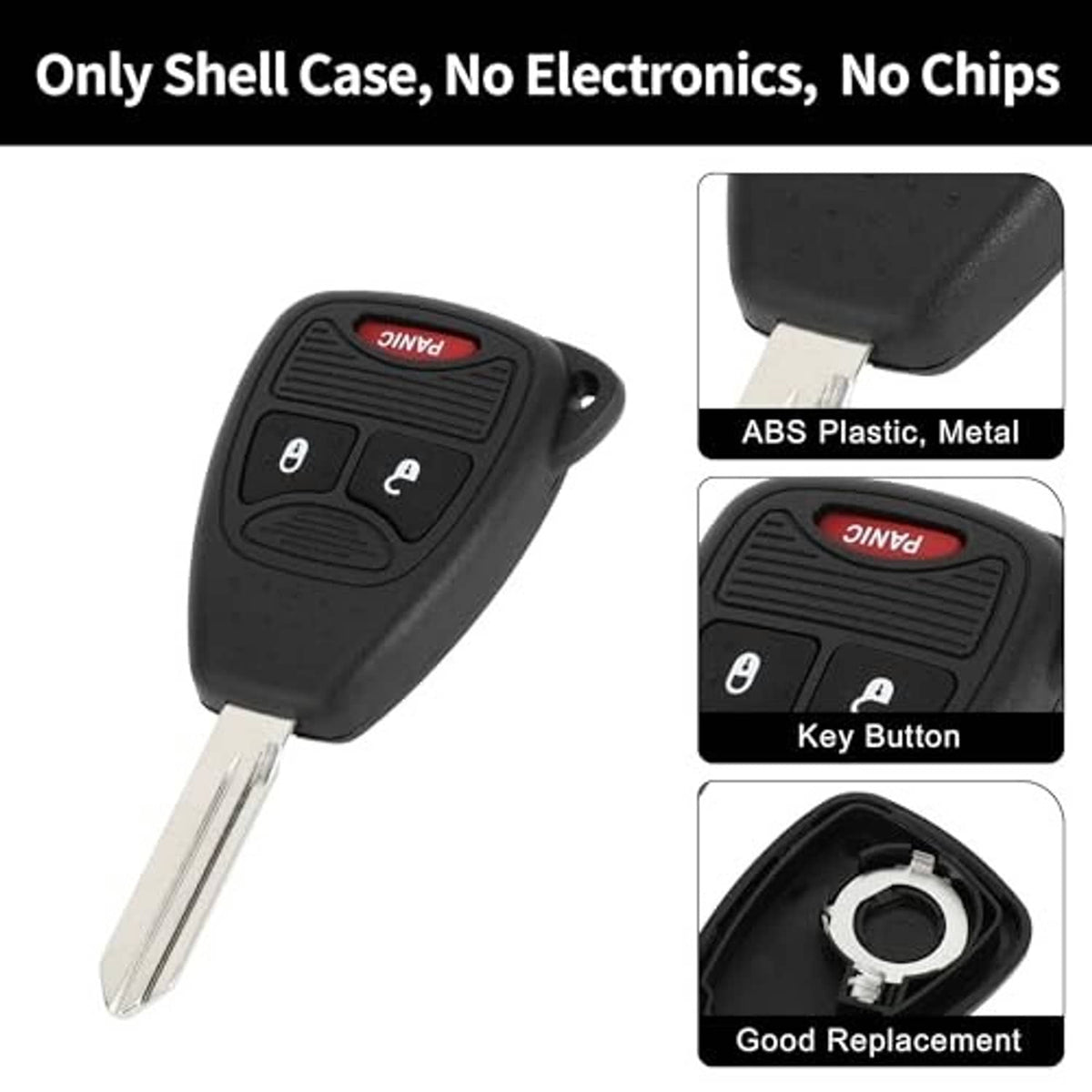 Black key shell case with button panel and metal key blade (no electronics)