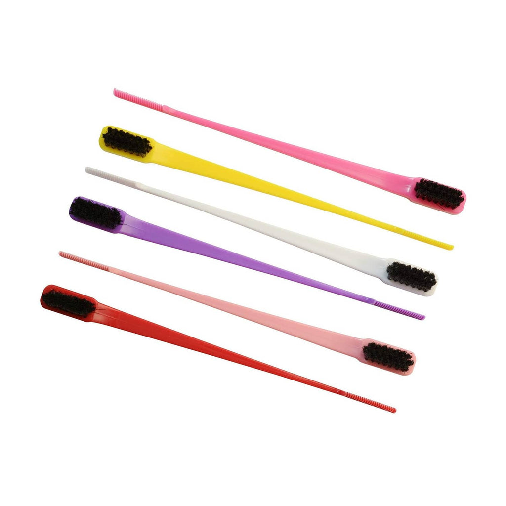 Multicolor edge brushes with black bristles and fine comb teeth