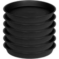 Black round plant saucer tray, set of 6 shallow trays for pot drainage.