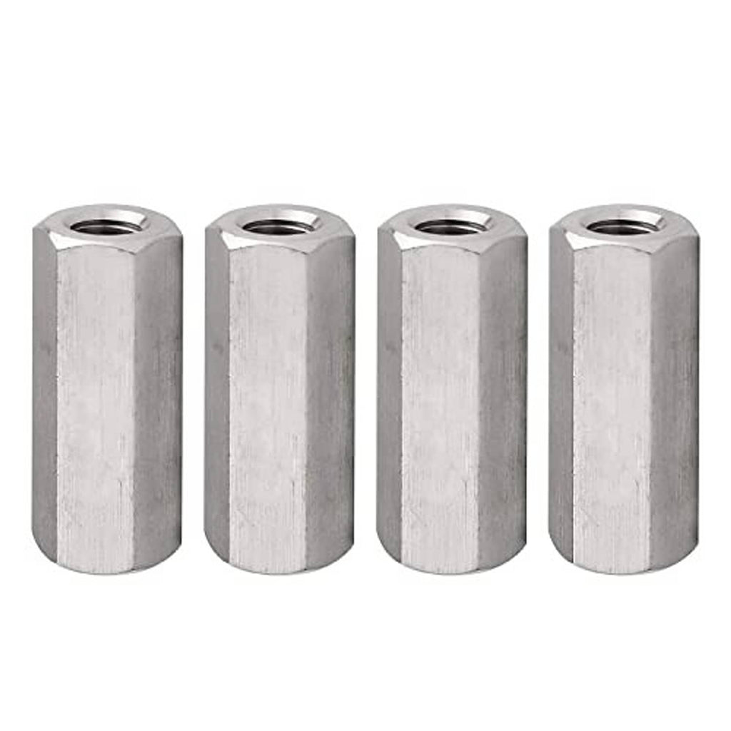 Set of four stainless hex coupling nuts with internal metric threads