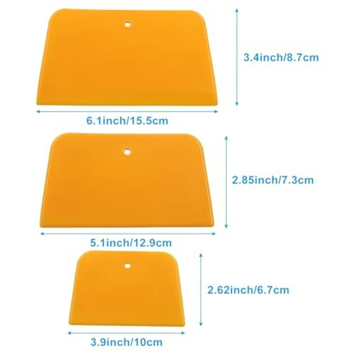 Orange plastic spreader set with different sizes, each tool has a center hole