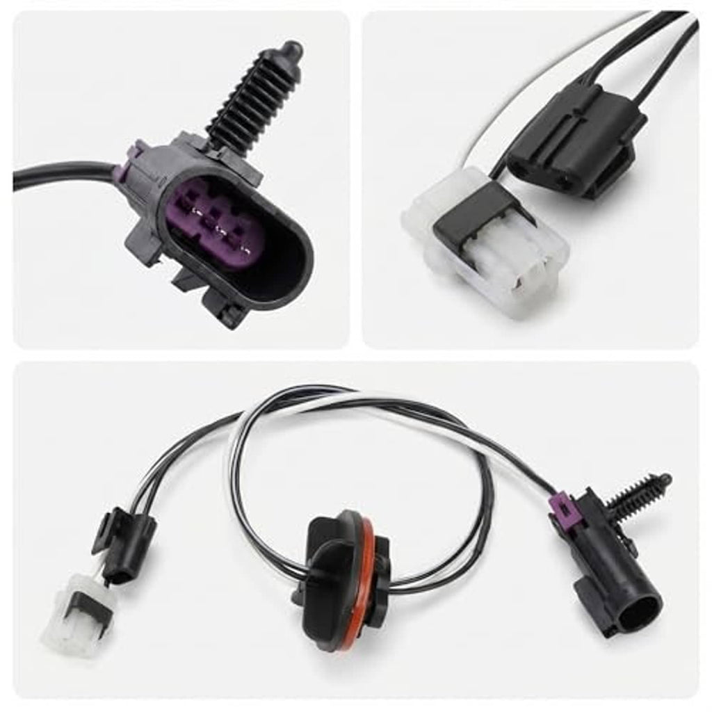 Headlight wiring harness connector set with purple and white plugs, black cable leads