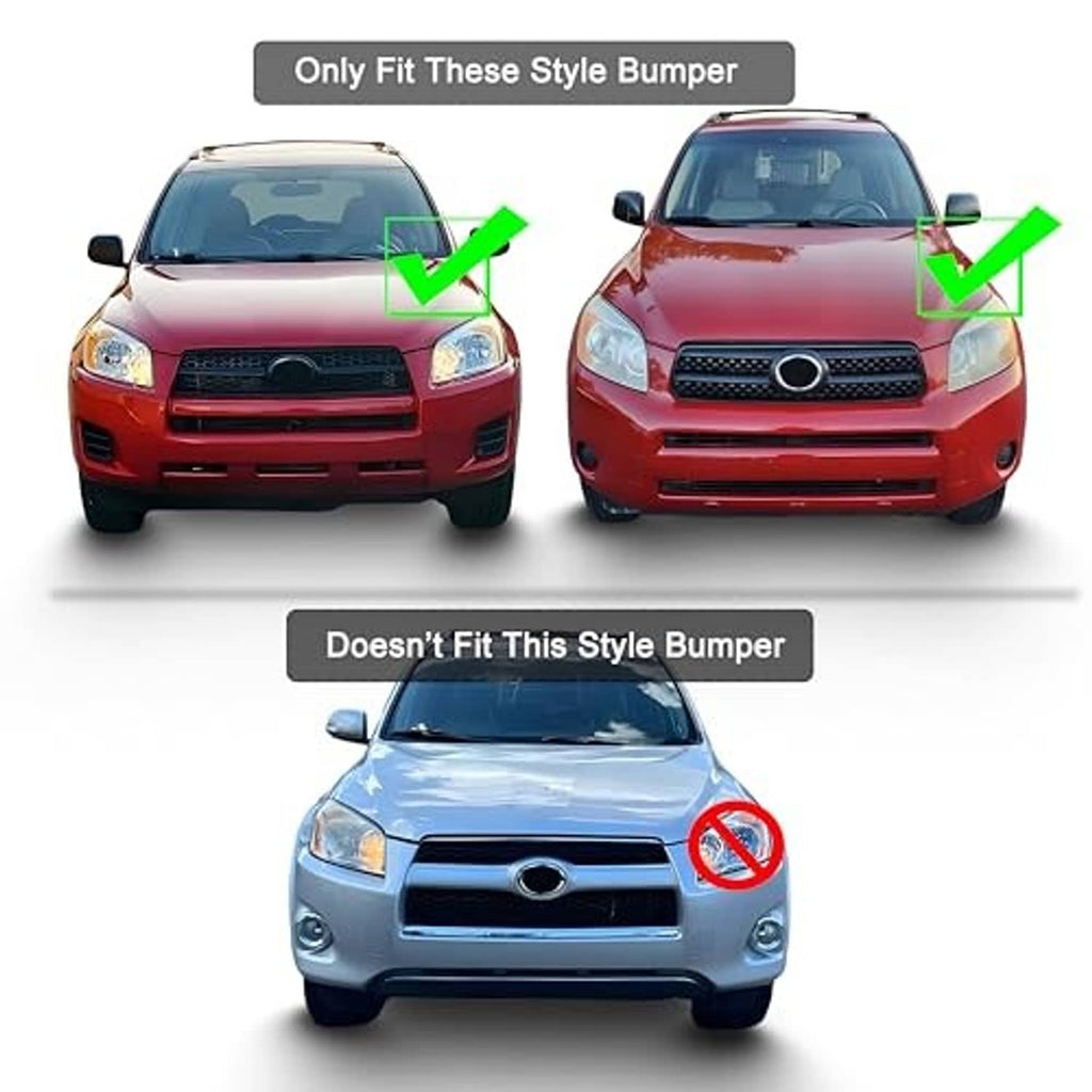 Front bumper tow hook eye cover caps shown with fitment check marks