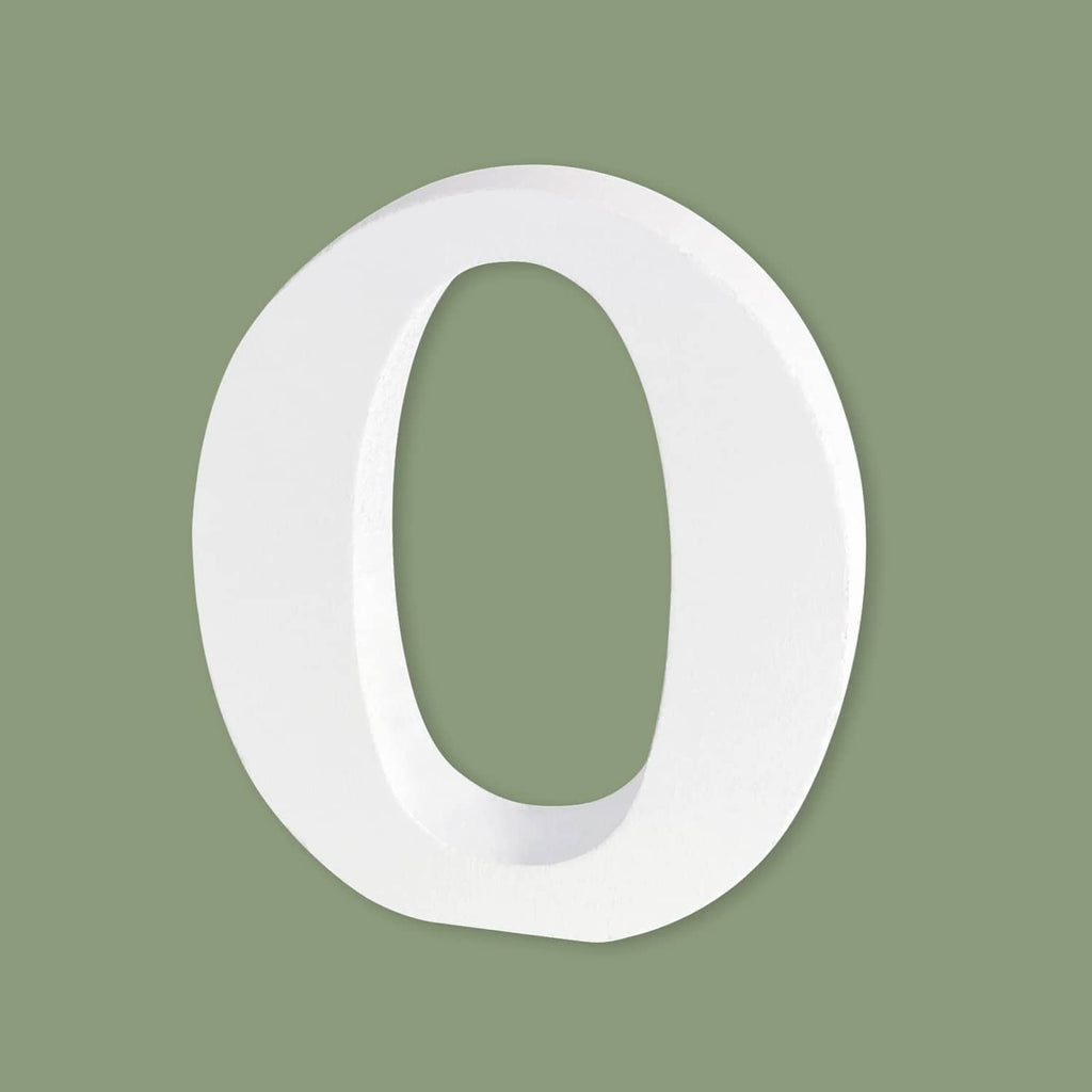 White unfinished wood marquee letter O with rounded outer shape and inner cutout