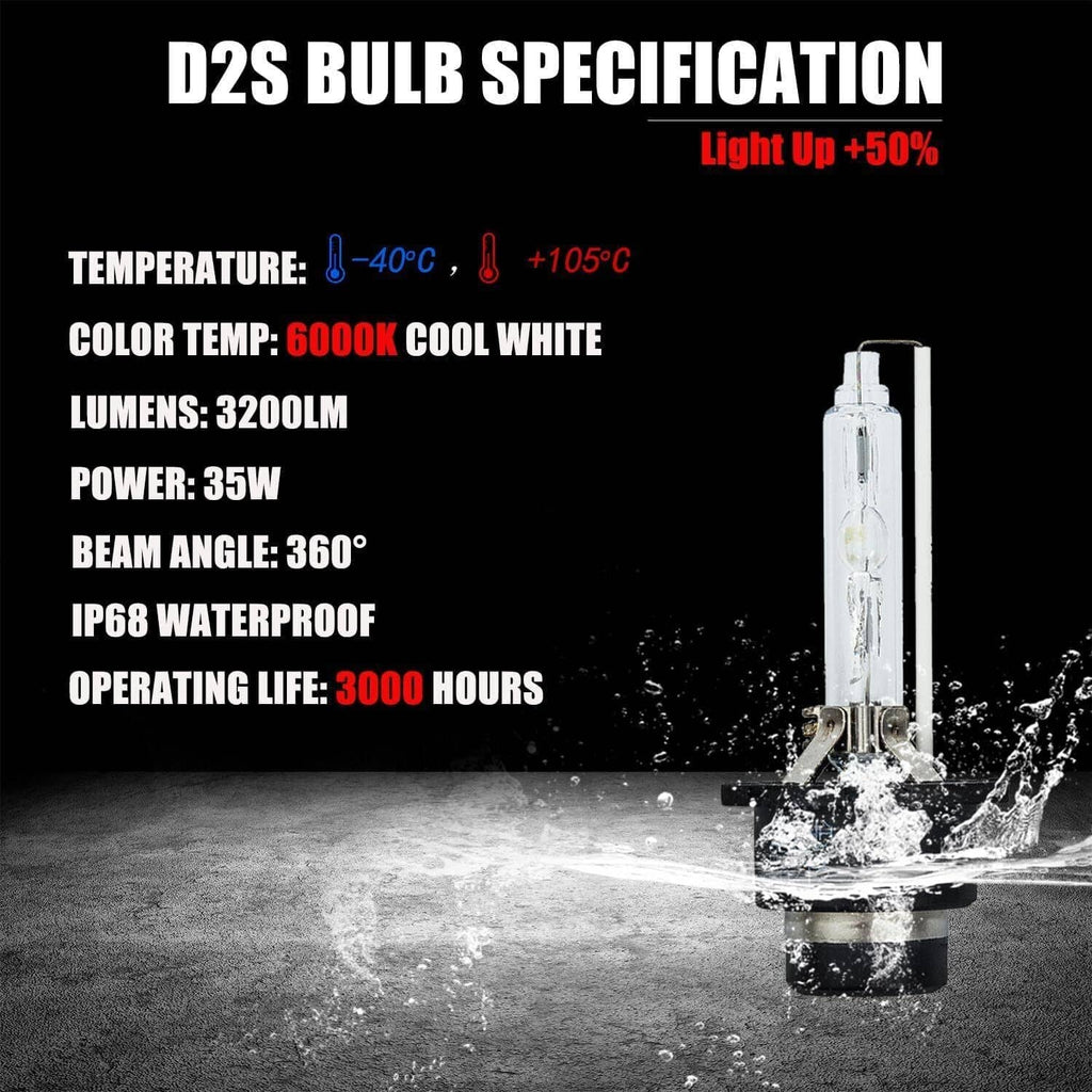 D2S HID bulb with water-resistant build and bright cool white beam