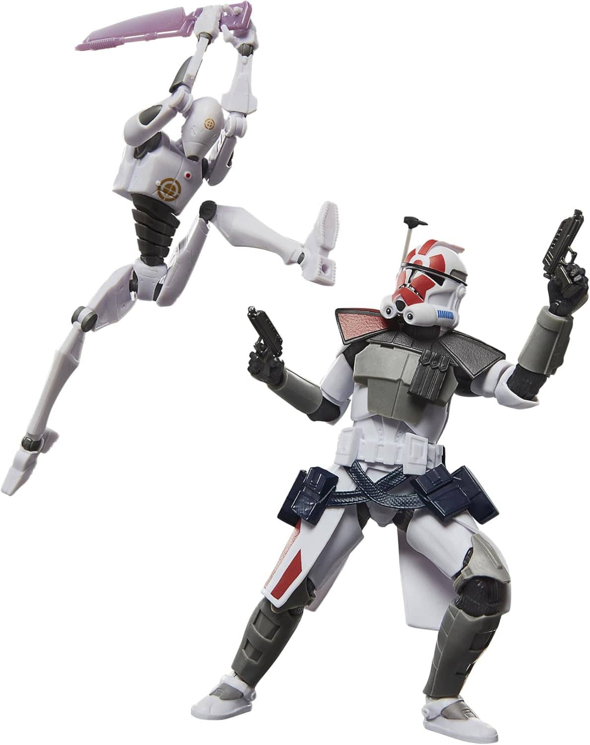 Star Wars Black Series ARC Trooper and Commando Droid action figures with blasters