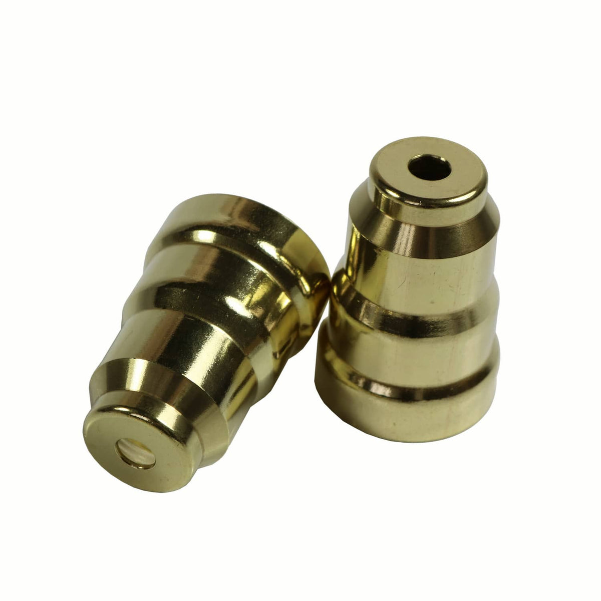 Pair of gold brass injector sleeve cups with top holes