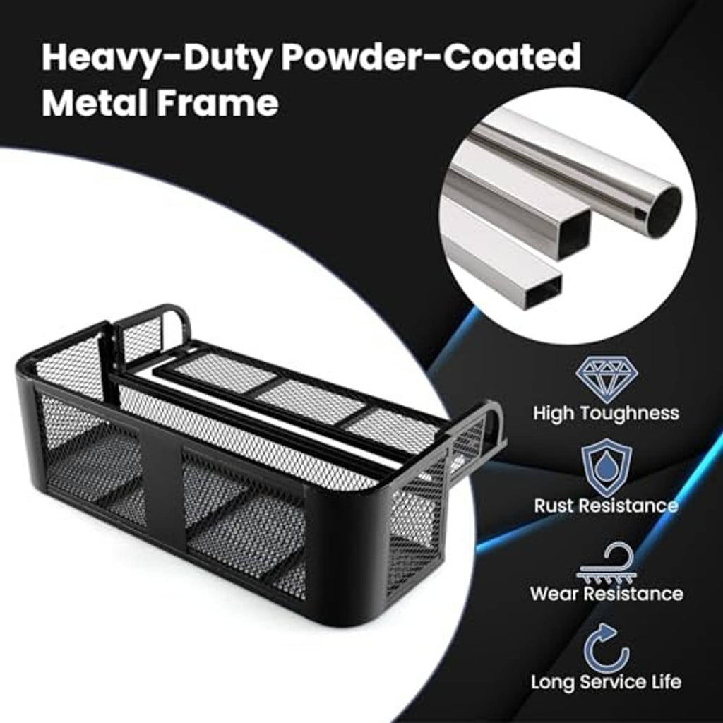 Black heavy-duty metal frame steel mesh cargo basket with raised side panels