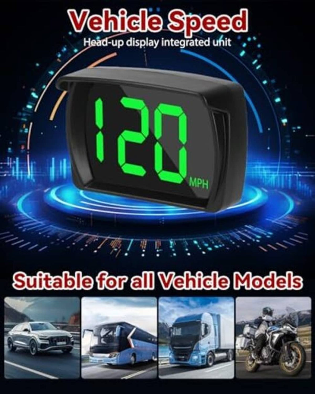 Black HUD vehicle speed display showing green 120 MPH digits.