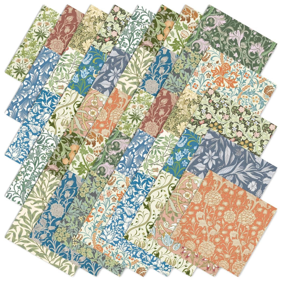 Multicolor floral cotton fabric bundle, 10x10 squares
