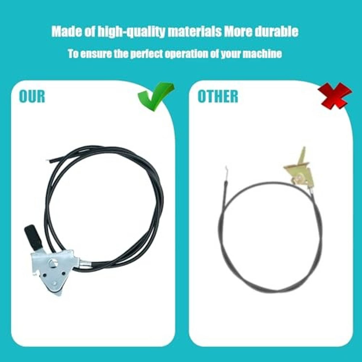 Throttle control cable with black wire and silver mounting bracket, durability design