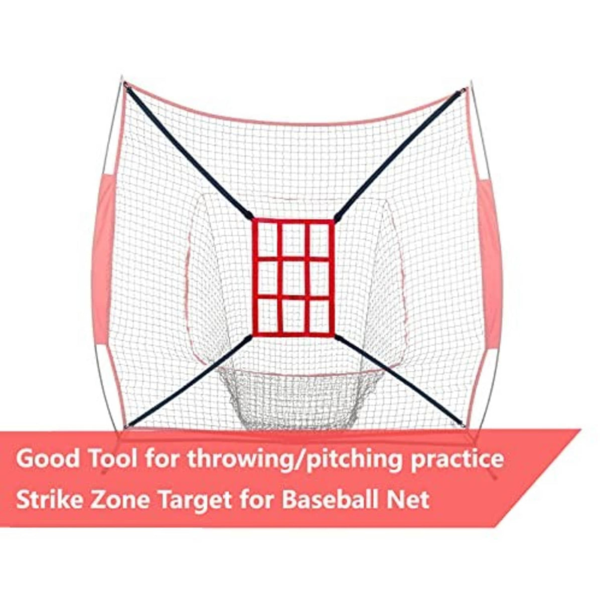 Training strike zone target net with red grid center on white mesh netting