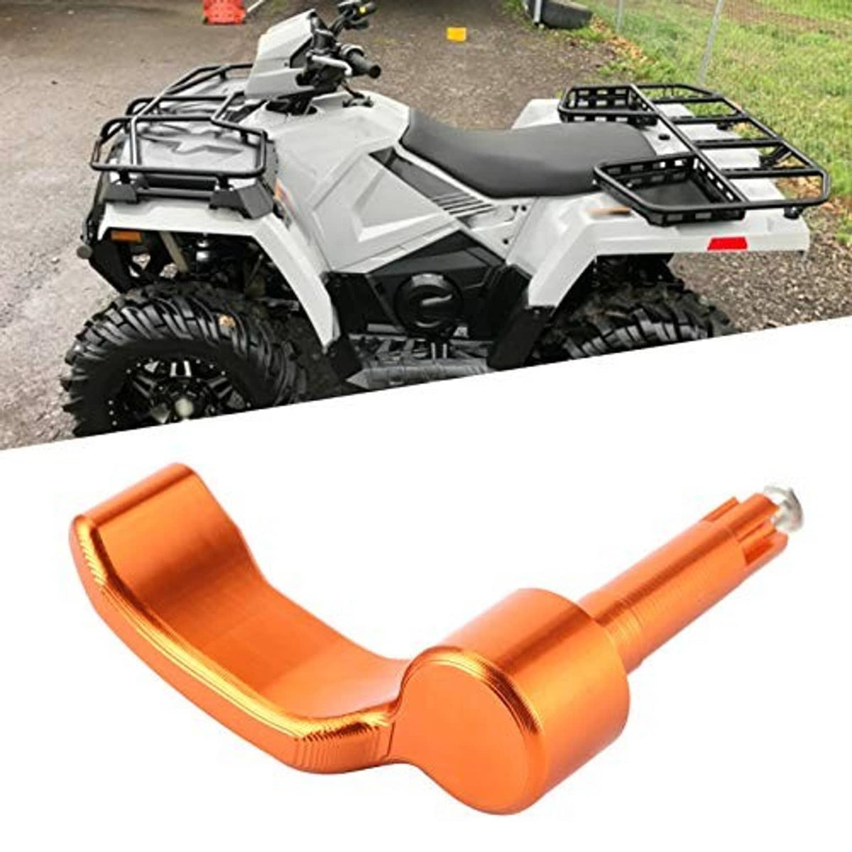 Orange anodized thumb throttle lever with ridged shaft and silver mounting screw