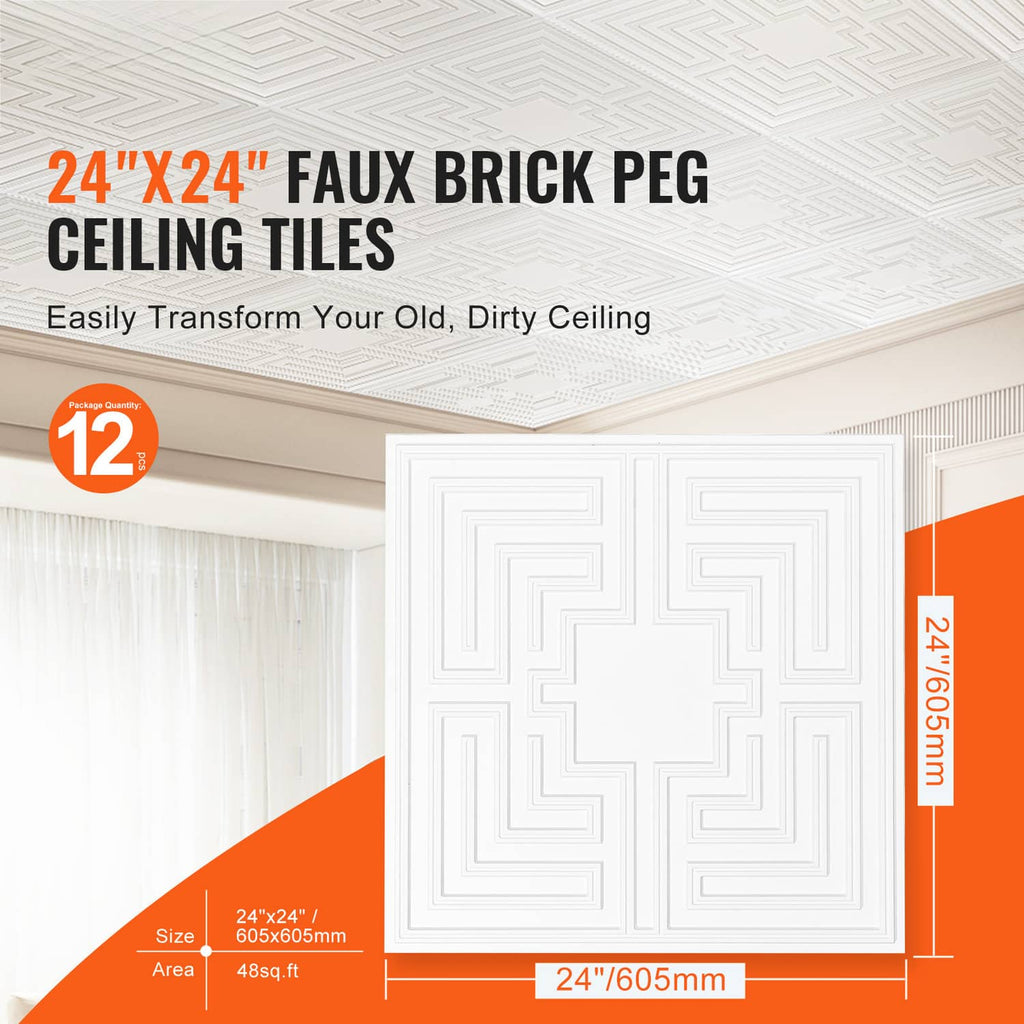 White 24x24 in PVC ceiling tile with echo geometric pattern
