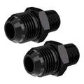 Black male flare to 3/8 NPT straight fitting adapter, hex drive, threaded ends