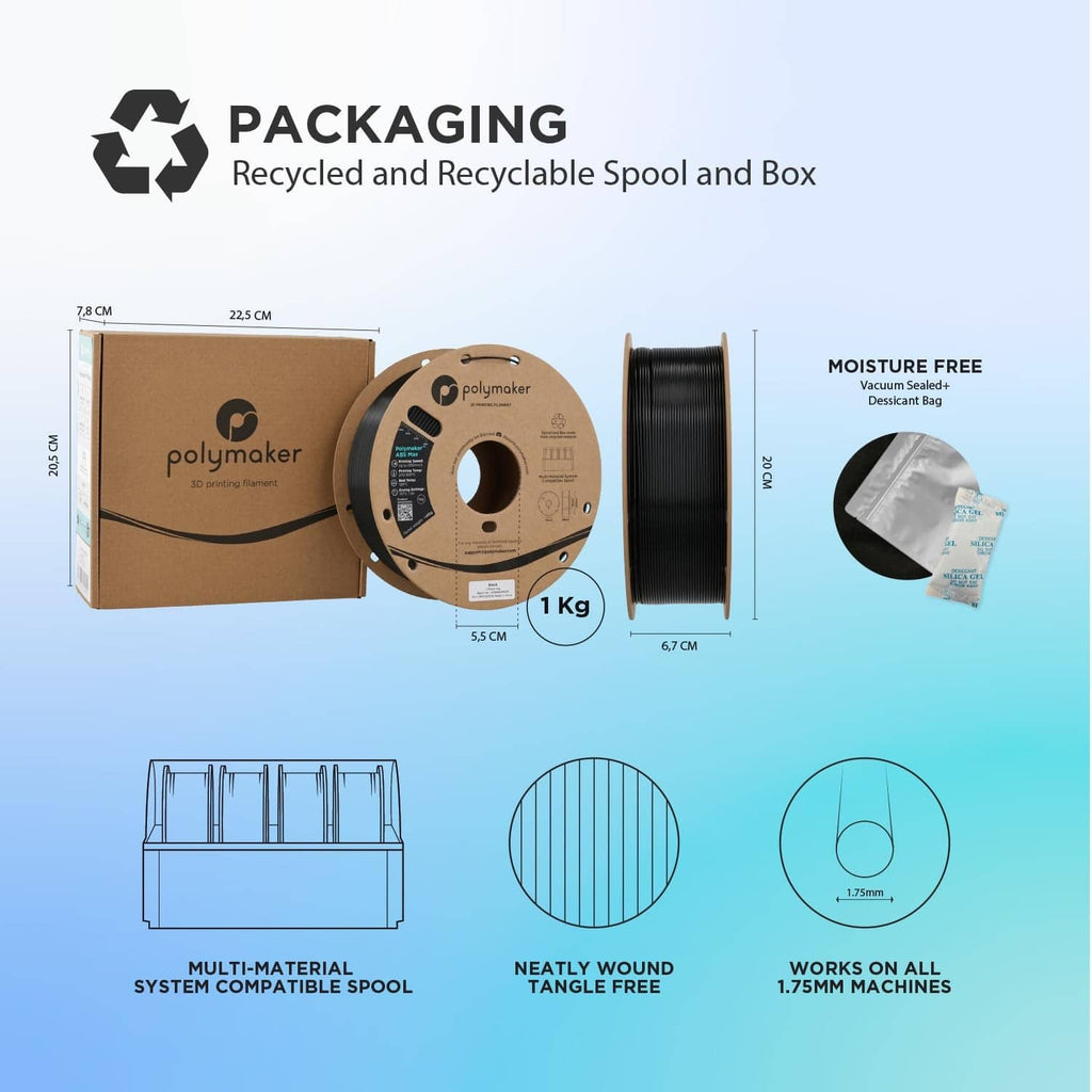 Filament spool and box packaging, 1 kg, moisture-free bag