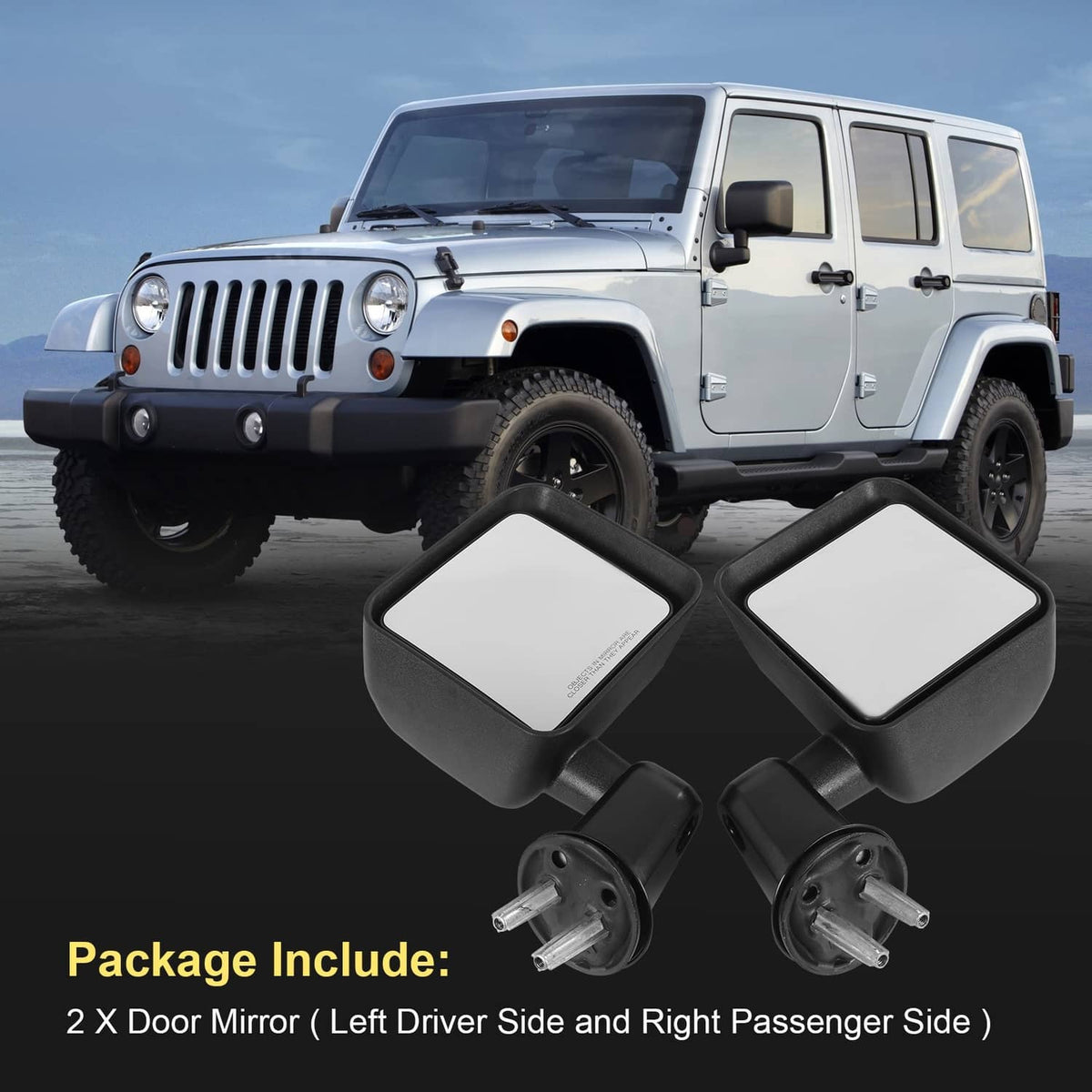 Black manual side mirror pair with square glass and mounting posts