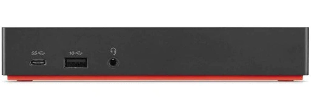 Black USB-C dock front with port cutouts and status indicator